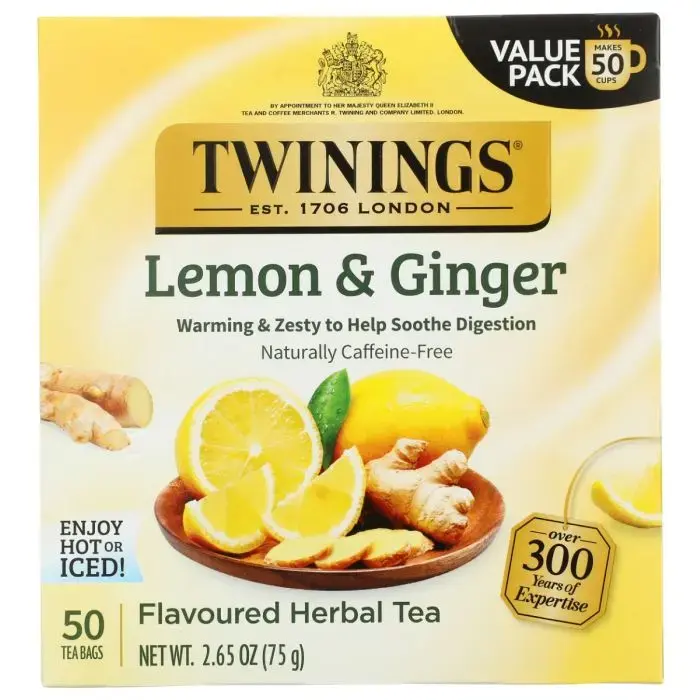 TWINING TEA: Lemon & Ginger Herbal Tea, 50 bg