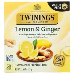 TWINING TEA: Lemon & Ginger Herbal Tea, 50 bg
